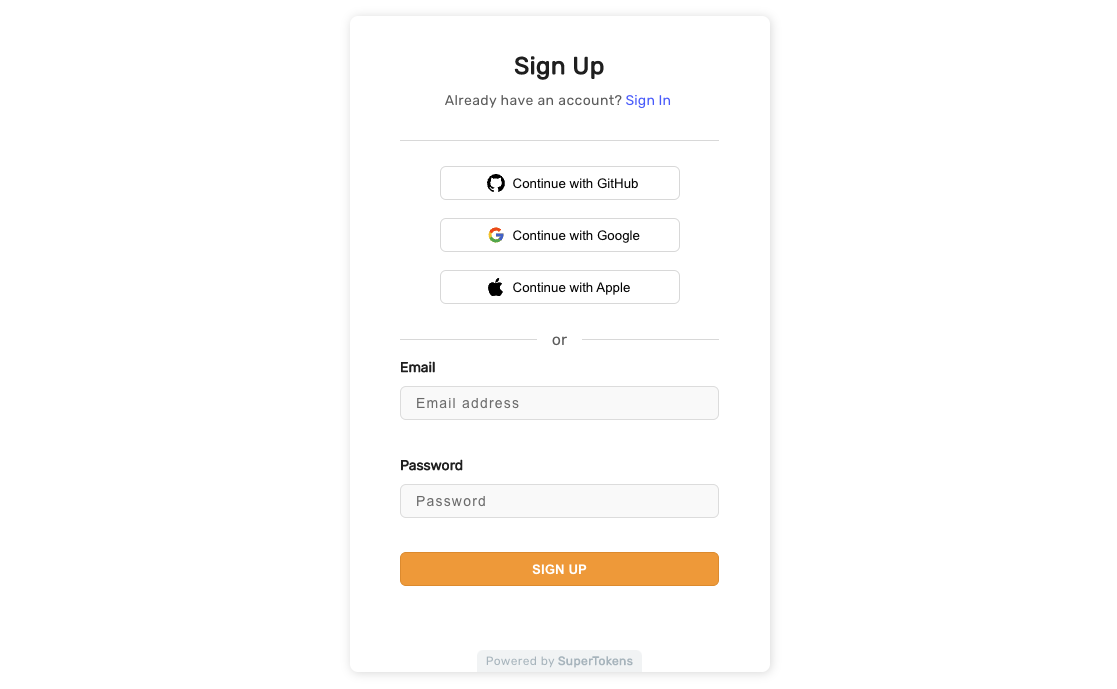 Sign in form UI for email password login